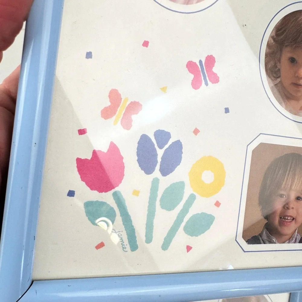 3 Vtg 1987 Garden Faire Collection Frame Blue Metal Border Oval Matboard Collage
